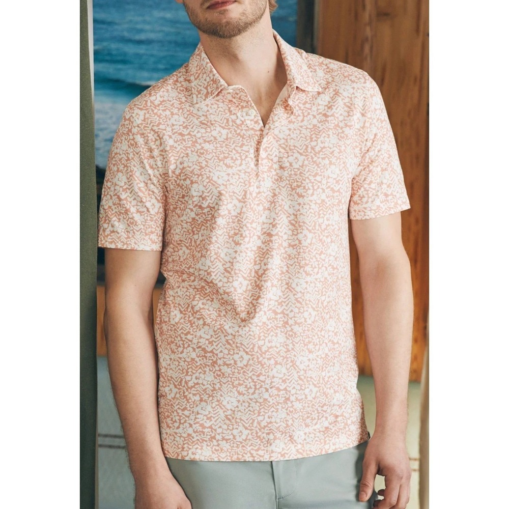 Faherty Reserve The Movement Polo Mens Medium Coral White Floral Batik NWT D2